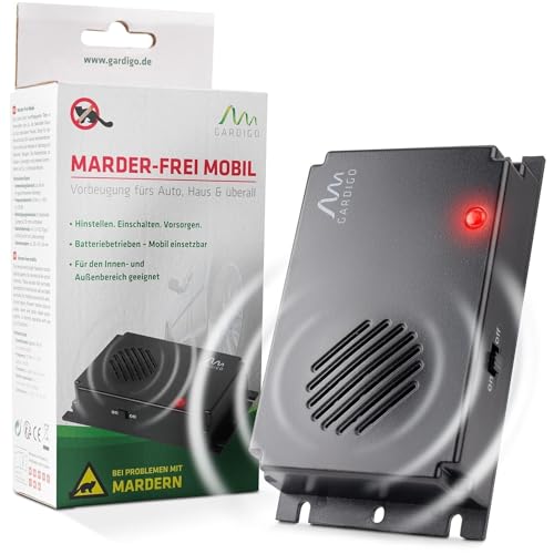 GARDIGO® Marderschreck Marder-Frei Mobil | Ultraschall Marderabwehr | Marderschreck Auto Batteriebetrieben | Marderschutz für KFZ, Motorraum, Dachboden, Haus, Garten | Intervallschaltung
