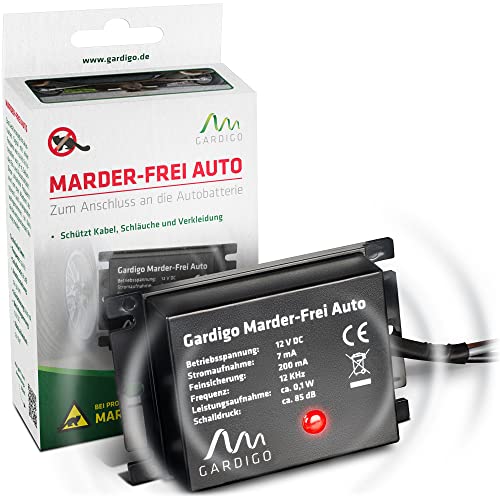 Gardigo® Marder-Frei Auto I Marderschreck Auto I 25 Jahre Erfahrung Marderabwehr I Anschluss an 12V Autobatterie I Marderschutz für Auto I Abwehr gegen Marder KFZ, Marder vertreib