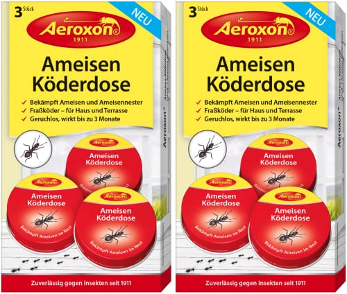 Ameisenköderdose Ameisengift, Ameisenfalle zum Ameisen bekämpfen, Ameisenköder, Ameisenköderdose für innen, Ameisenfallen für innen, Ameisen Köderdose - Aeroxon (6 Dosen)