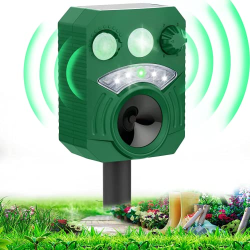 Katzenschreck Ultraschall, Solar Katzenschreck für Garten, IPX5 Wasserdicht USB Lade Marderschreck mit Bewegungssensor, 5 Frequenzbereiche und rot Blinklichter